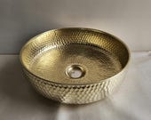 Hammered Brass Vessel Sink – Round Above-Counter Bathroom Basin