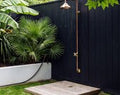 Unlacquered Brass and Copper Outdoor Shower System with Round Rain