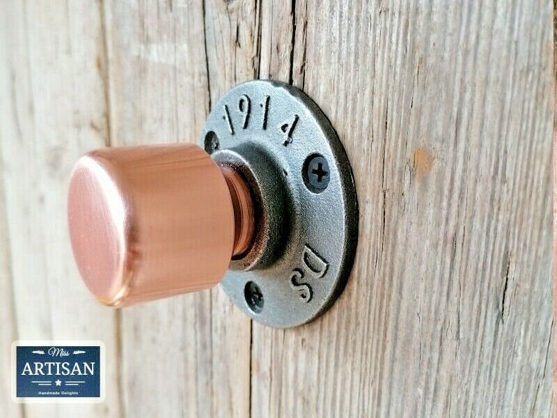 35mm Copper Pipe Knob Handles - Door / Cupboard Knobs - Rustic - Industrial - Vintage