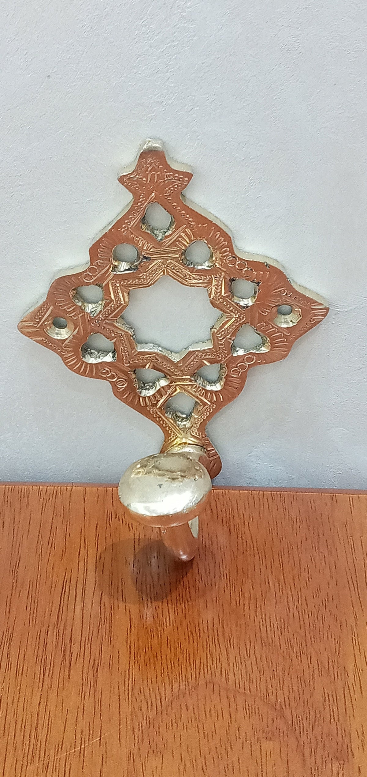 Handmade and Stitched Solid Brass Clothes Hooks Holder, Handcrafted Wall Hanging Hook