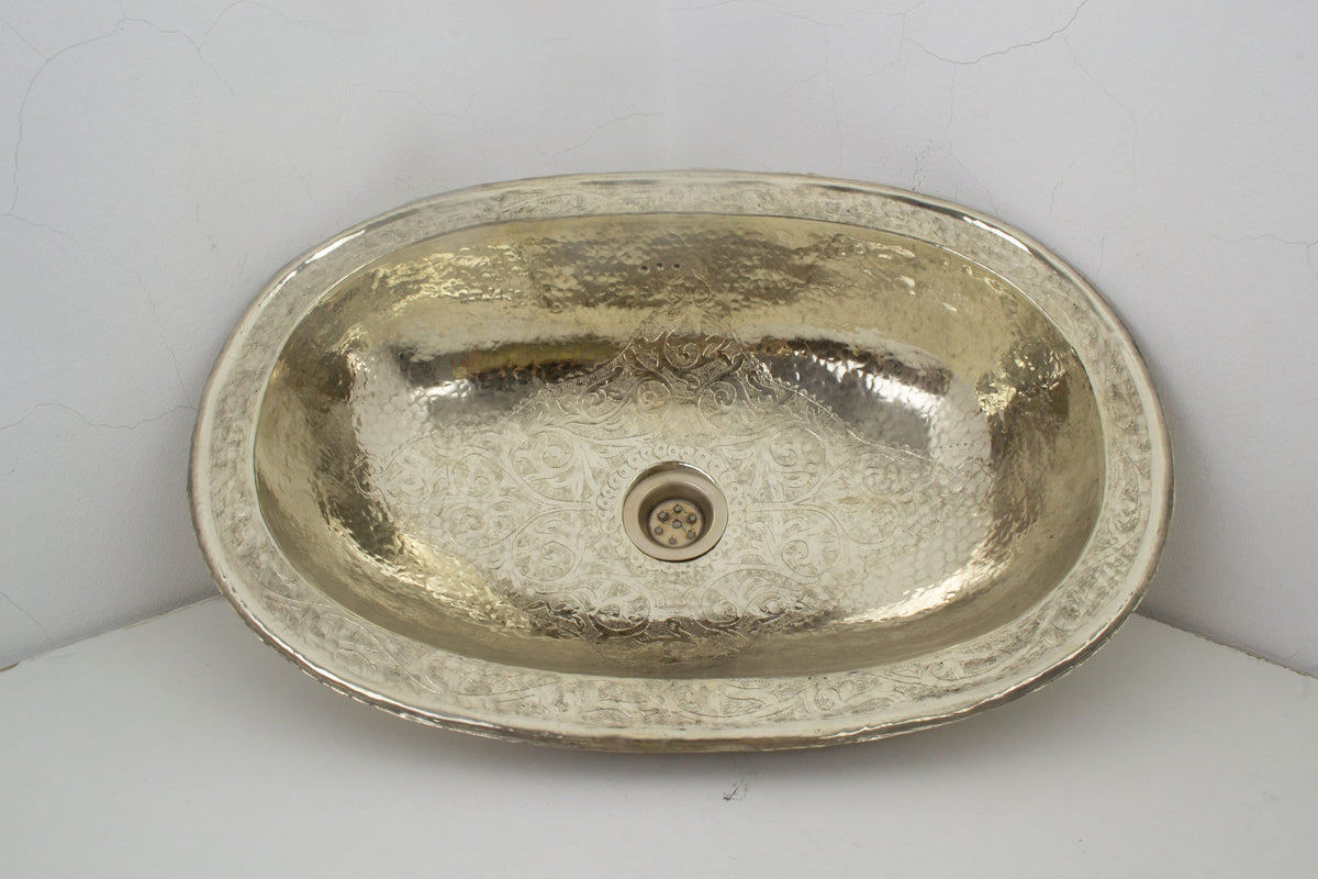 German Silver Sink, Moroccan Drop In Customizable Bathroom Vanity Sink (17.8”x11”)