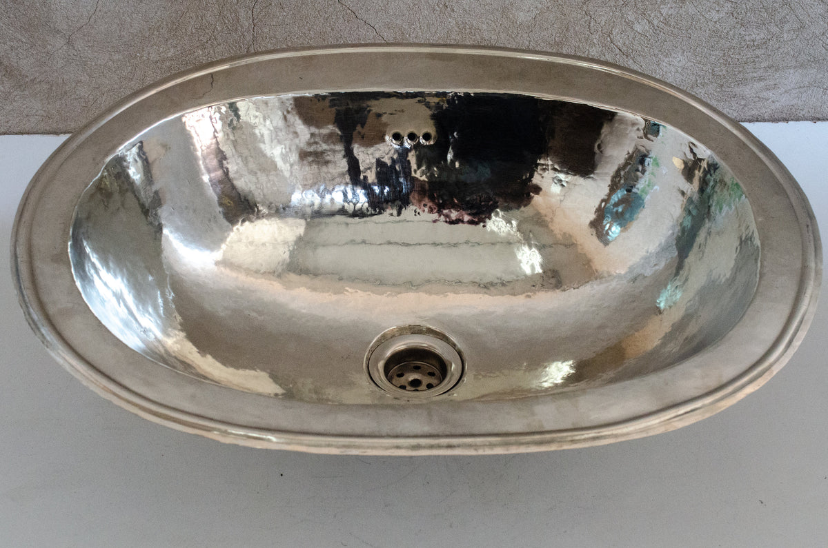 Handcrafted Oval Solid German Silver Sink, Bathroom Vanity Vessel sink