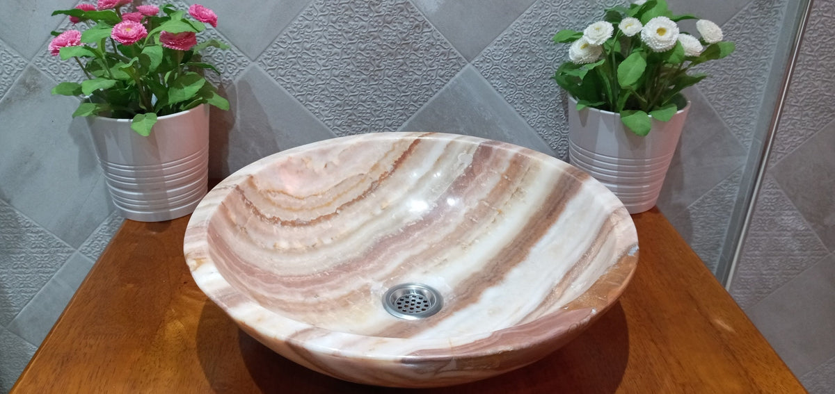 Marble Round Shaped Countertop Sink Circular Bathroom Vessel Washbasin sink MS300