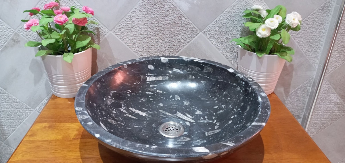FOSSIL Marble Round Shaped Countertop Sink Circular Bathroom Vessel Washbasin Sink MS700