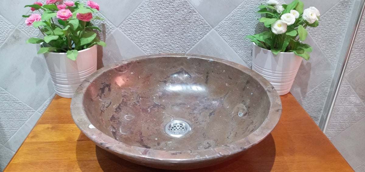 Marble Round Shaped Countertop Sink Circular Bathroom Vessel Washbasin Sink MS900