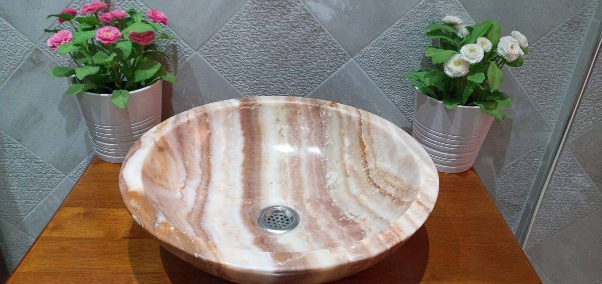 Marble Round Shaped Countertop Sink Circular Bathroom Vessel Washbasin sink MS500