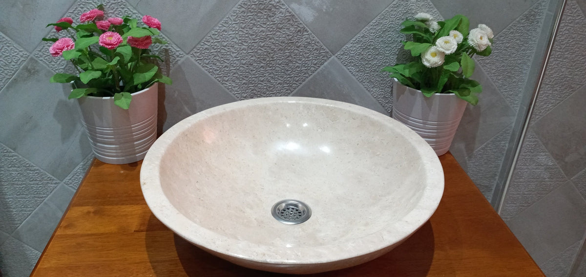 Marble Round Shaped Countertop Sink Circular Bathroom Vessel Washbasin Sink MS600
