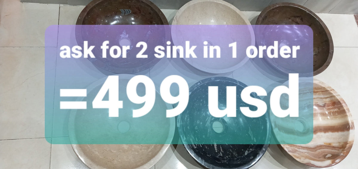 FOSSIL Marble Round Shaped Countertop Sink Circular Bathroom Vessel Washbasin Sink MS 2 PCS