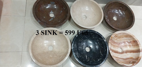 3 Marble Round Shaped Countertop Sink Circular Bathroom Vessel Washbasin Sink