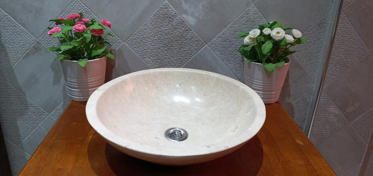 Marble Round Shaped Countertop Sink Circular Bathroom Vessel Washbasin Sink MS100