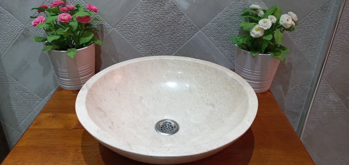 Marble Round Shaped Countertop Sink Circular Bathroom Vessel Washbasin Sink MS800