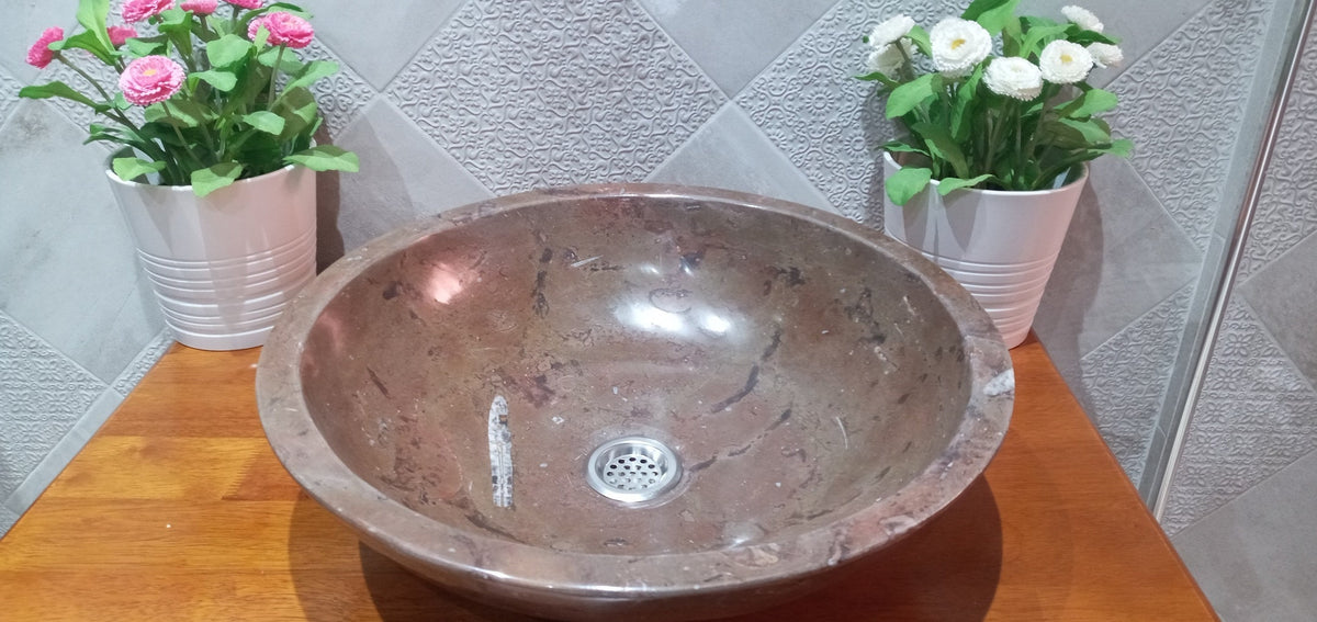 Marble Round Shaped Countertop Sink Circular Bathroom Vessel Washbasin Sink MS1200