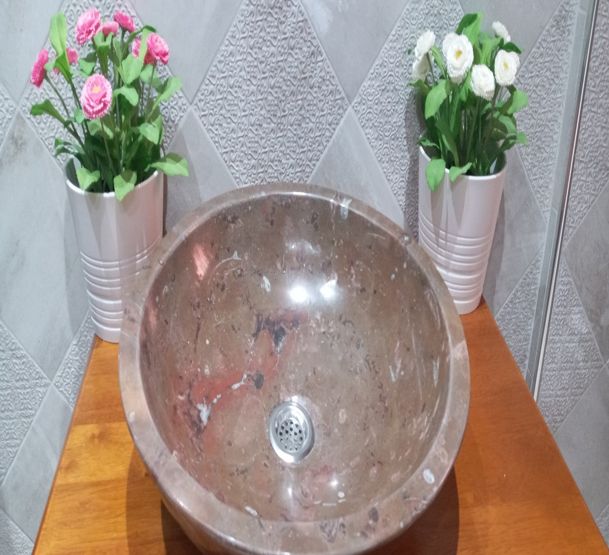 Marble Round Shaped Countertop Sink Circular Bathroom Vessel Washbasin Sink MS1600