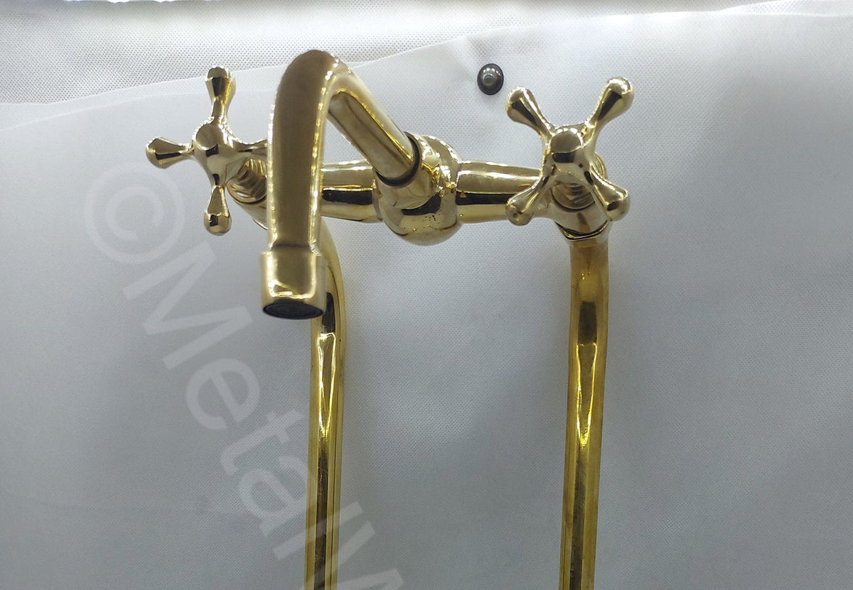 Unlacquered Brass Bathroom Sink Faucet With Long Legs - Basin Bridge Faucet