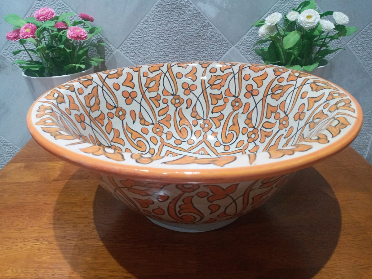 handmade and hand painted table Top Pottery Vessel Sink Bowl Our can be installed as an overtop sink or a drop-in sink f