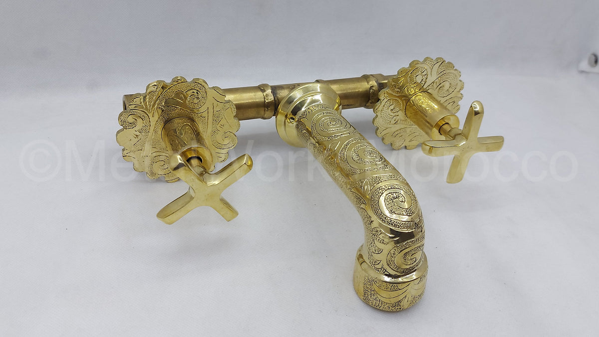 Solid Brass Wall Mount Tub Filler With 6’’ Etched Thick Spout - Wall Mounted Bathroom Faucet
