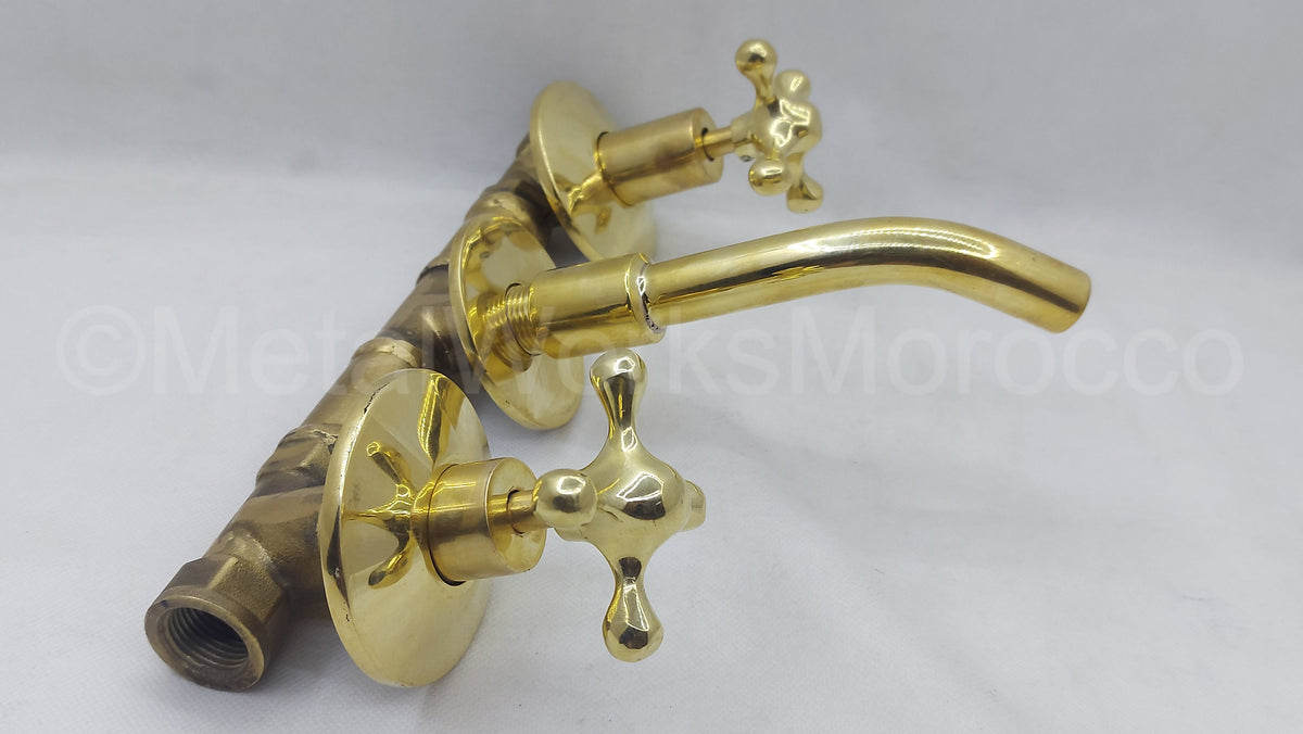 Unlacquered Brass Wall Mounted Bathtub Faucet With Short Spout - Handmade Wall Mounted Tub Filler
