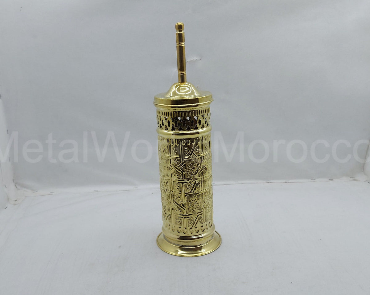 Brass Toilet Brush And Holder - Moroccan Etching Toilet Brush And Stand