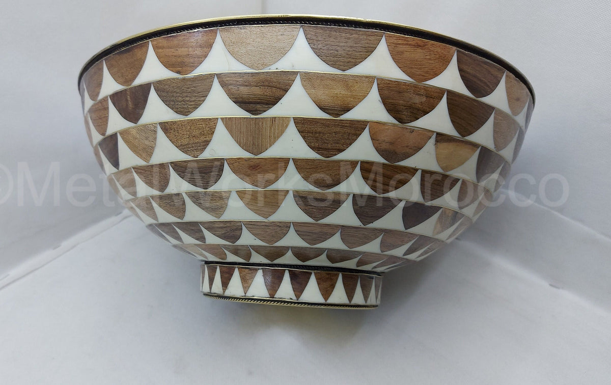 Brass Bathroom Bowl Sink - Handmade Basin Studded With Wood And White Resin