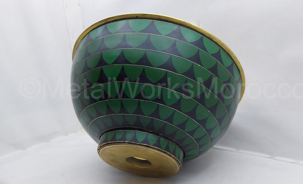 Solid Brass Bathroom Sink Studded With Black And Green Resin - Handmade Basin