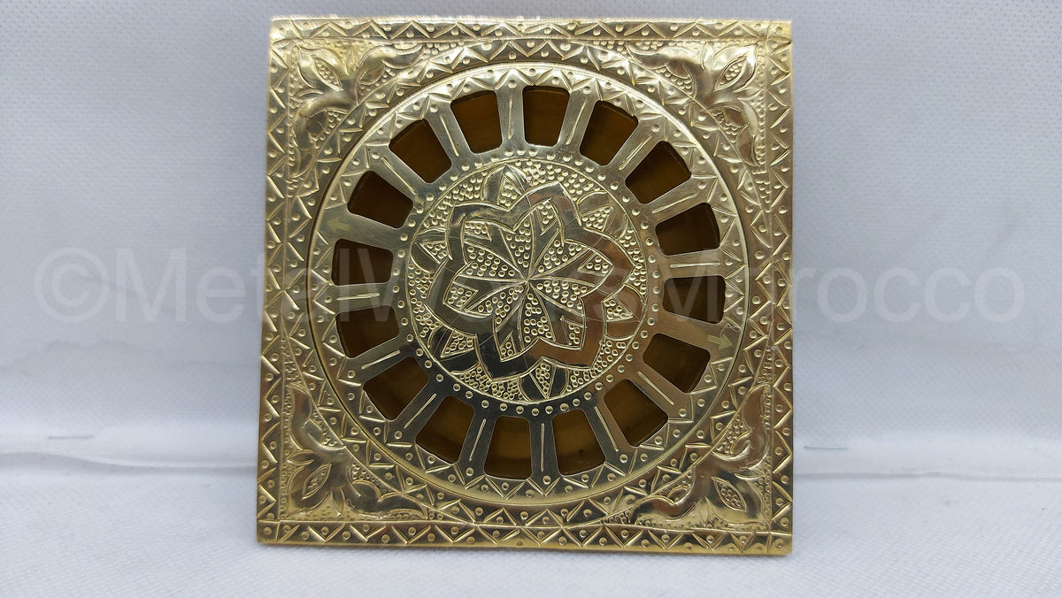 Etched Unlacquered Brass Floor Drain - Brass Engraved Shower Drain