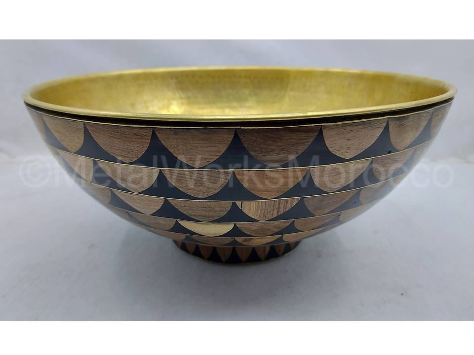 Unlacquered Brass Bathroom Basin - Handmade Bowl Sink Studded With Wood and Black Resin