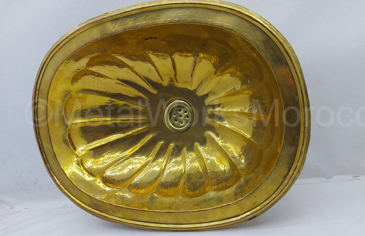 Shell Unlacquered Brass Bathroom Sink - 18.5 X 13.5 Handmade Brass Vanity Sink