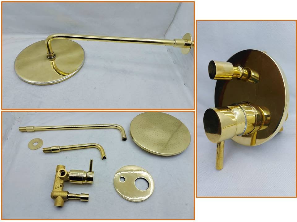 Unlacquered Brass Shower System Lever Handle With Shower Head And Tub Filler