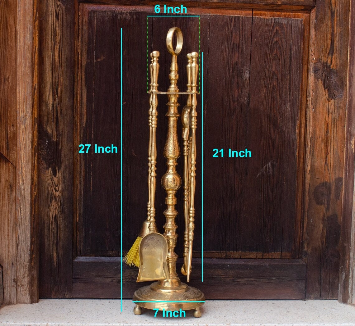 Unlacquered Solid Brass Fireplace Tools