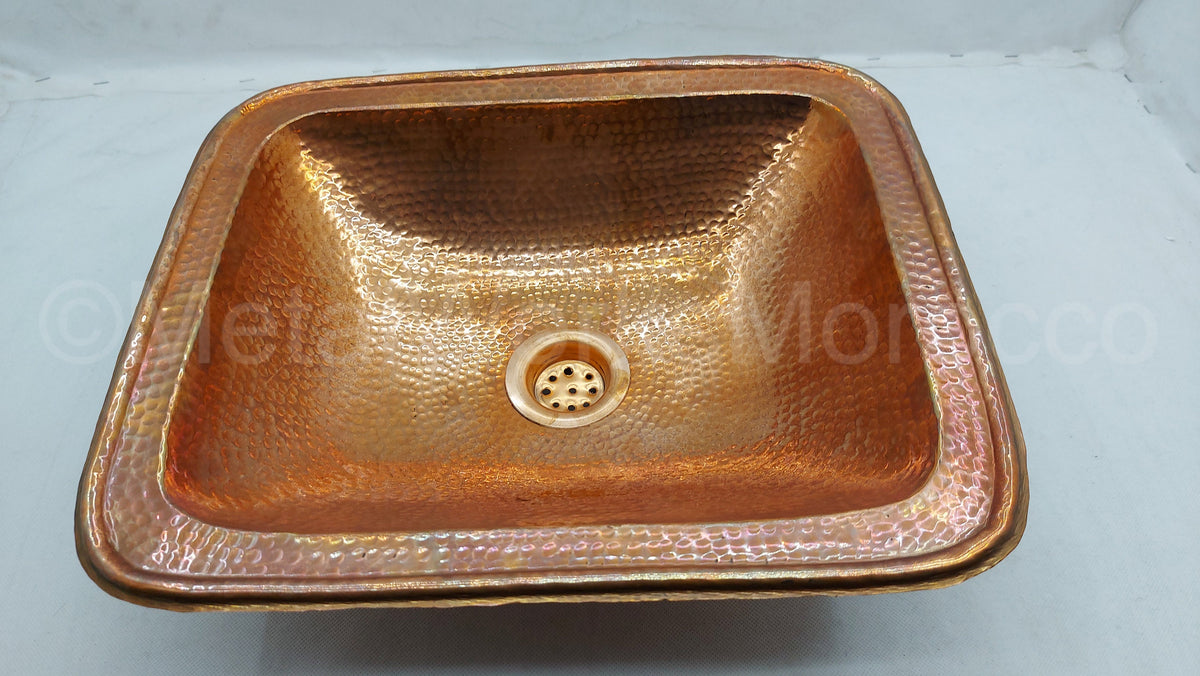 Rectangle Hammered Copper Bathroom Sink 14.5 X 12 inch- Handmade Sink Vanity