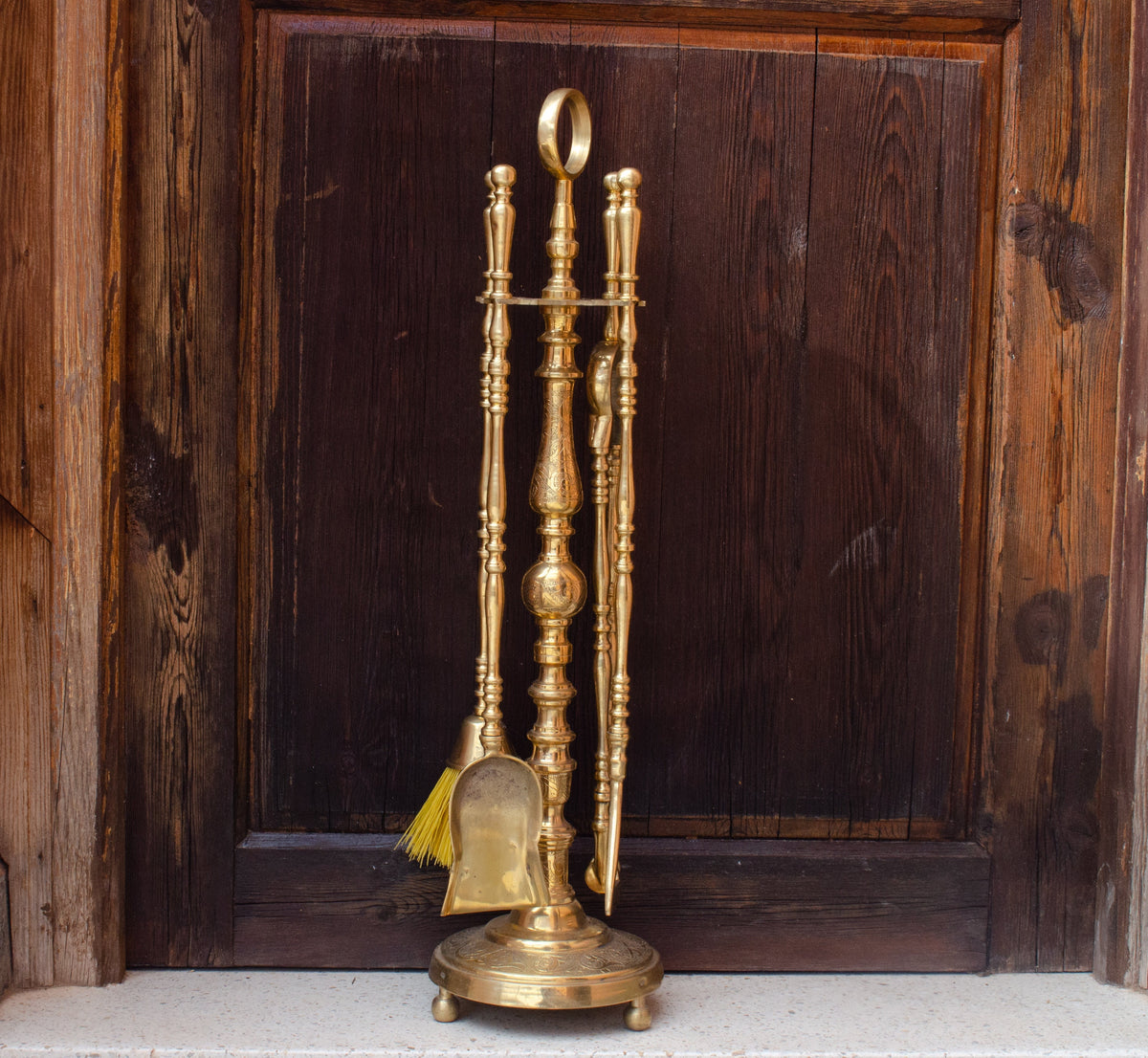 Unlacquered Solid Brass Fireplace Tools