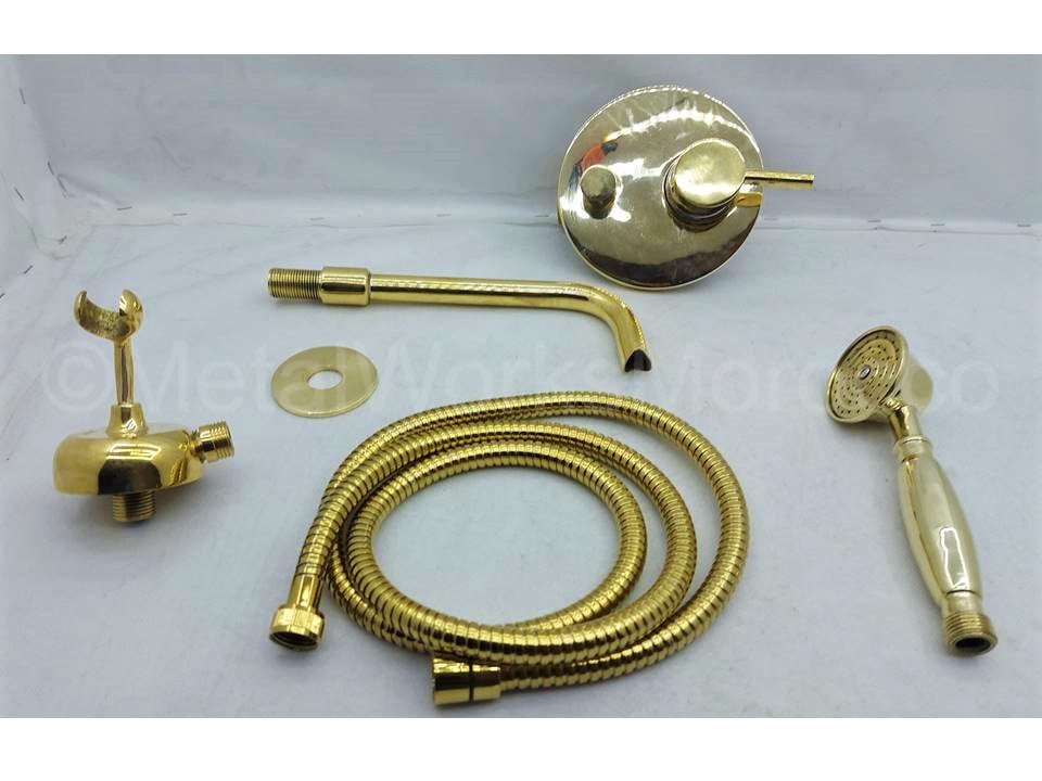 Unlacquered Brass Shower Faucet Lever Handle With Handheld Shower - Tub Filler