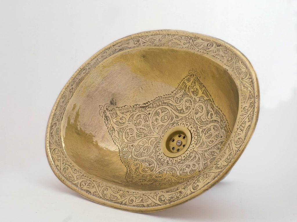 Brass Sink, Oval Brass Sink, Drop-in Brass Bathroom Sink, Engraved Antique Brass Sink, Bathroom Brass sink, Aged Brass S