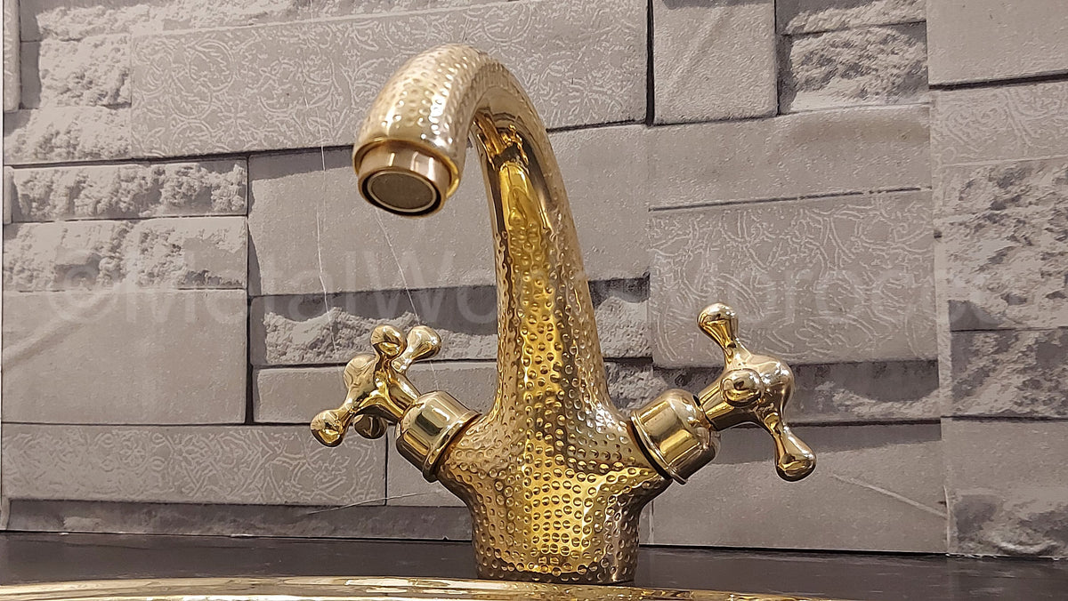 Moroccan Solid Brass Faucet - Hammered Bathroom Sink Faucet - Handmade Water Faucet