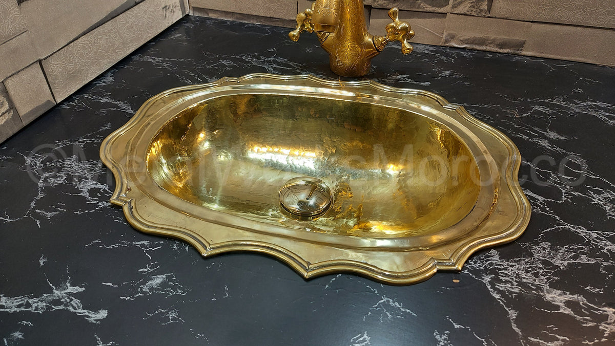 Classic Unlacquered Brass Bathroom Sink With Overflow Hole