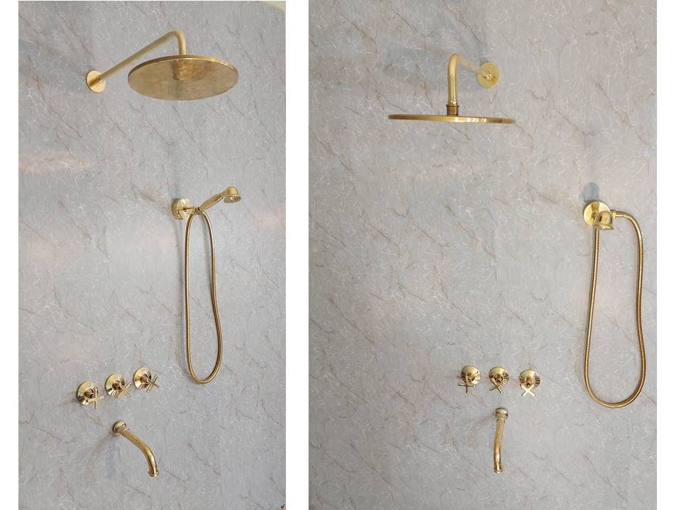 Solid Brass Complete Shower System With Tub filler And Handheld And Rain Shower