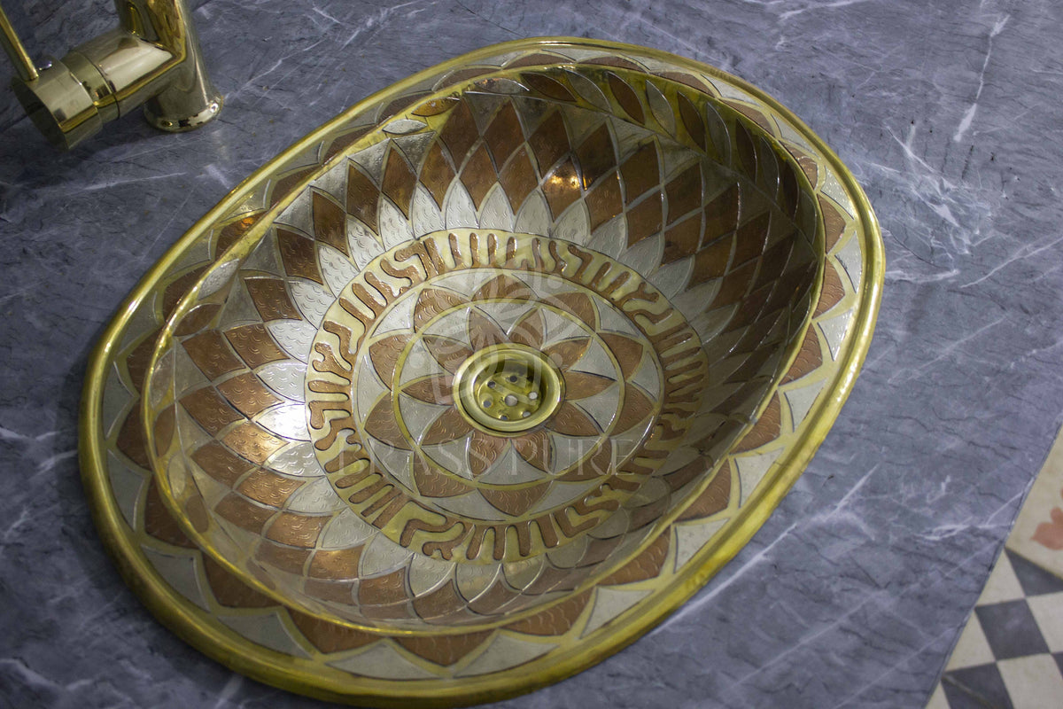 Handmade Pure Brass Sink, Moroccan Handcrafted Oval Sink, Copper Brass, Bathroom Sink