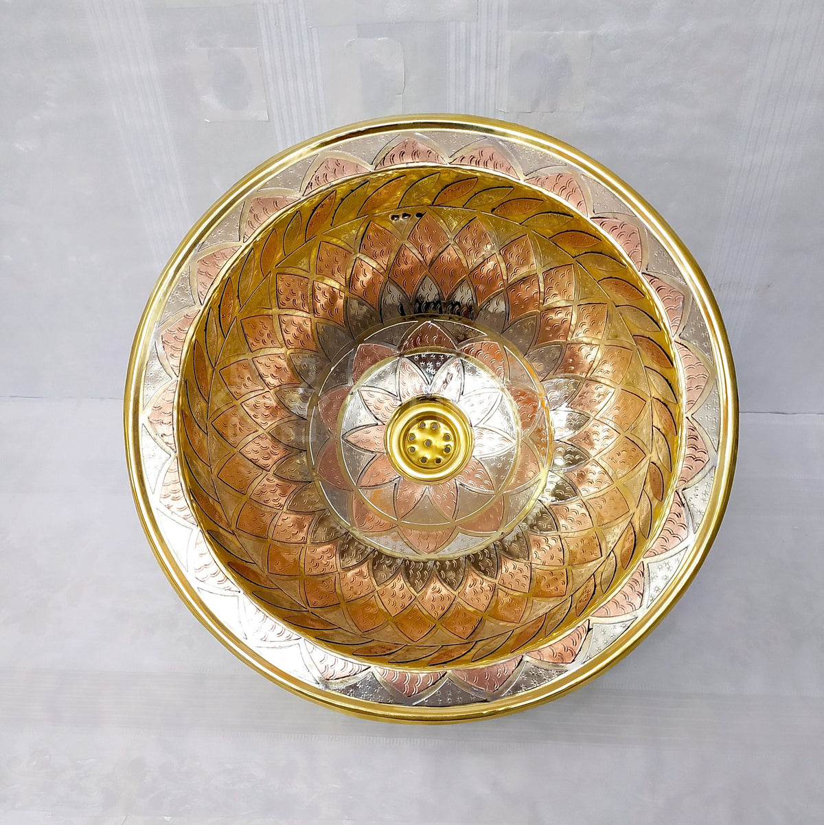 Engraved Round Brass Sink