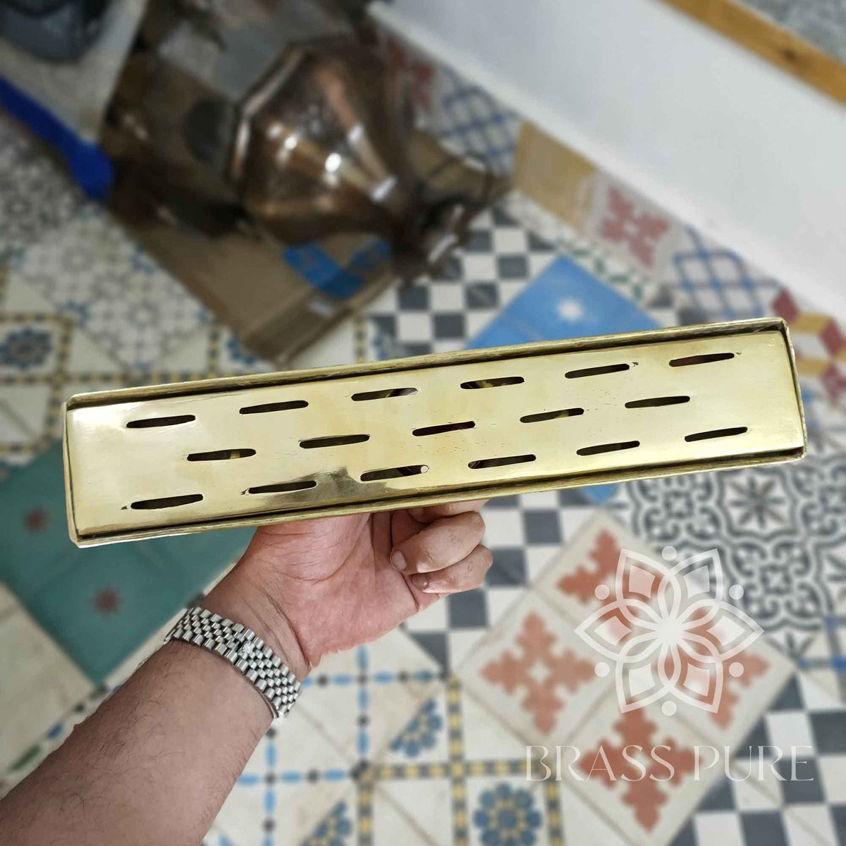 Solid Brass Bathroom Linear Shower Floor Drain Wire Strainer Drain Drainer - Moroccan Handmade