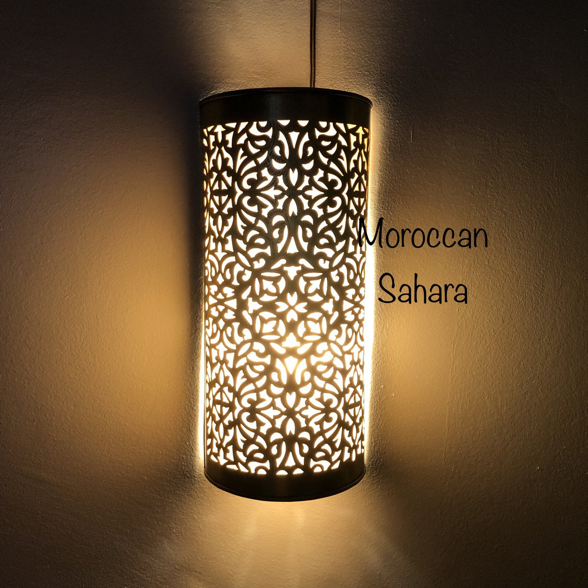 Set of 2 Moroccan Brass Wall Sconce Lights: Engraved Lampshades