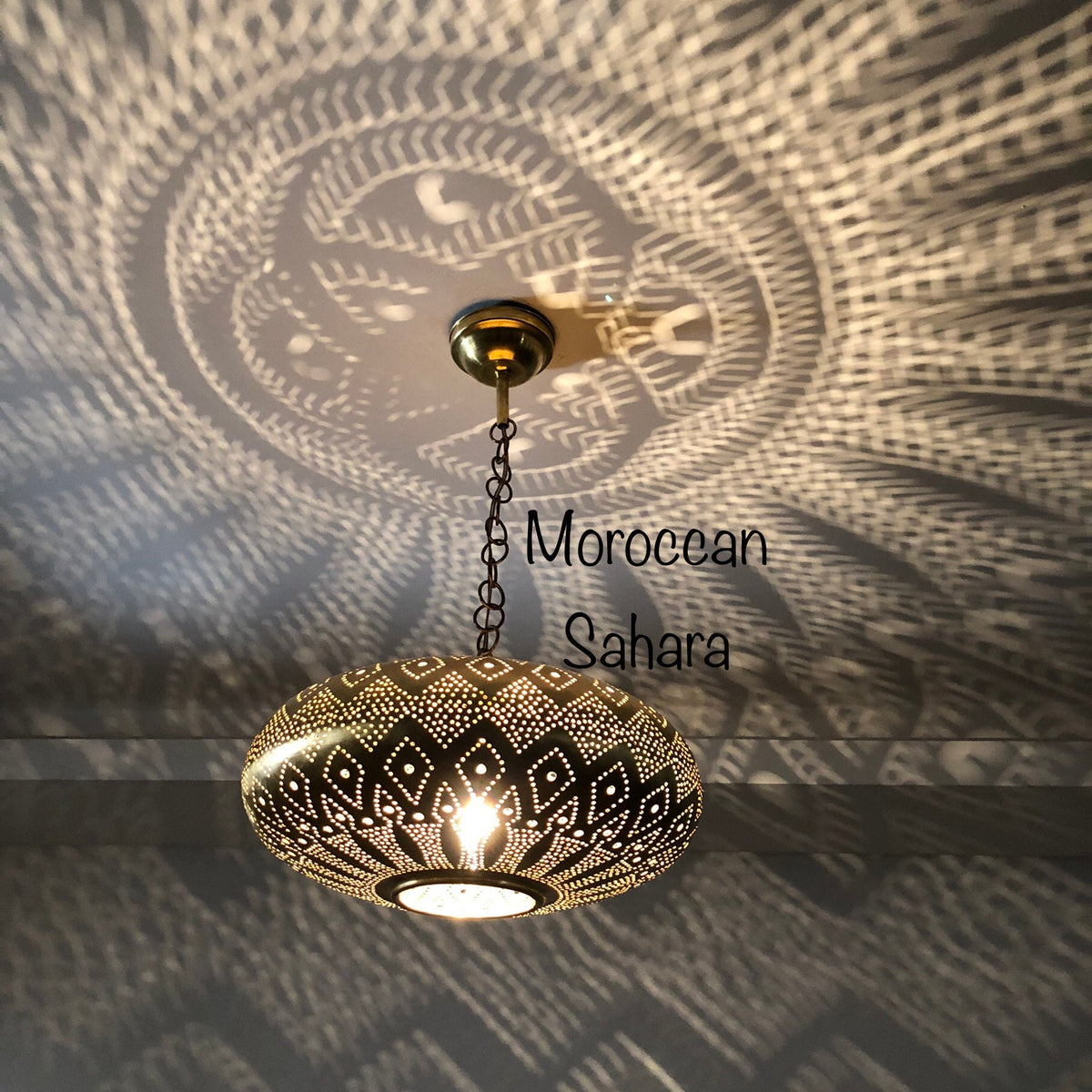 Hand-Engraved Brass Moroccan Pendant Light: Boho Bedroom Lighting