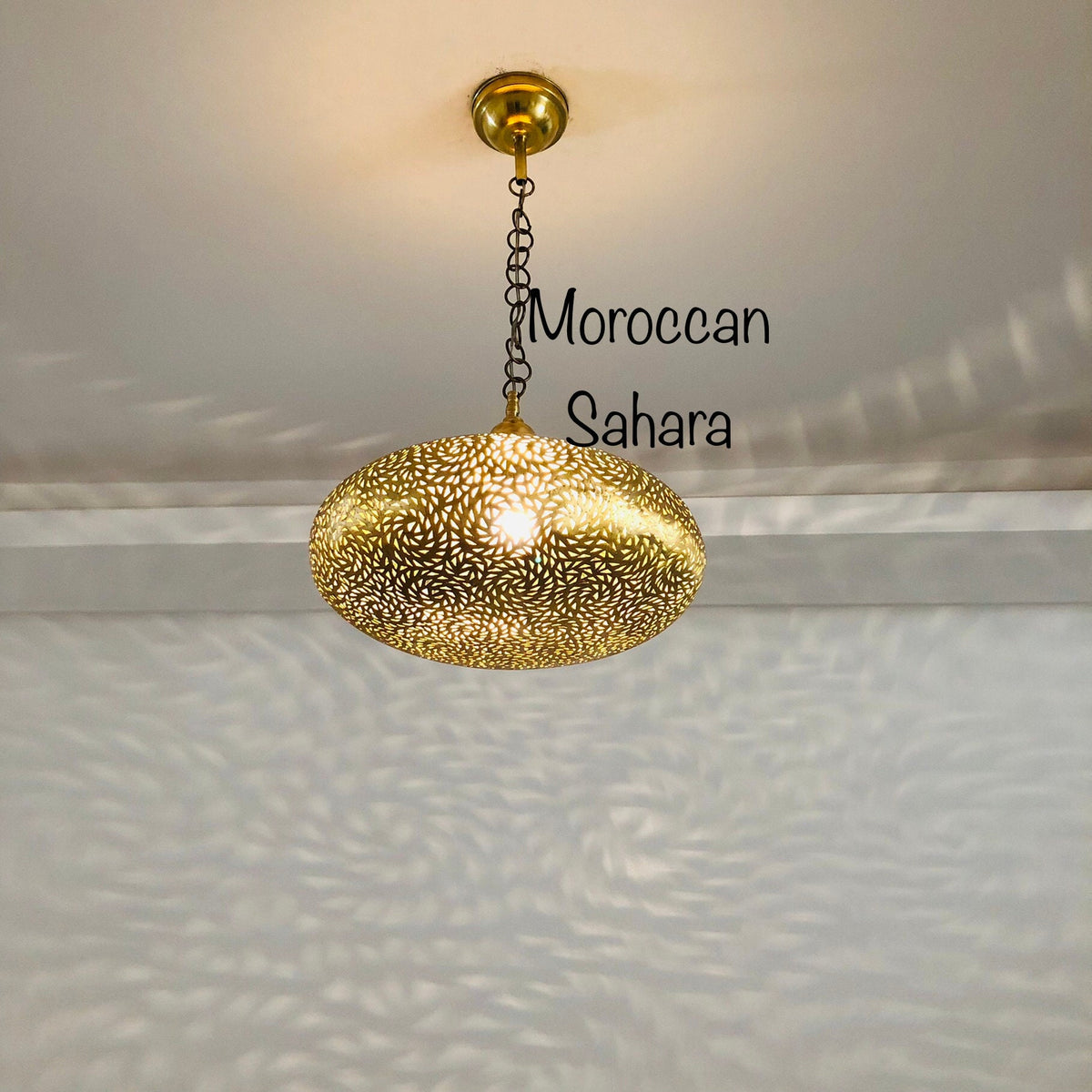 Moroccan Brass Lantern Pendant Light: Hand-Engraved Home Decor