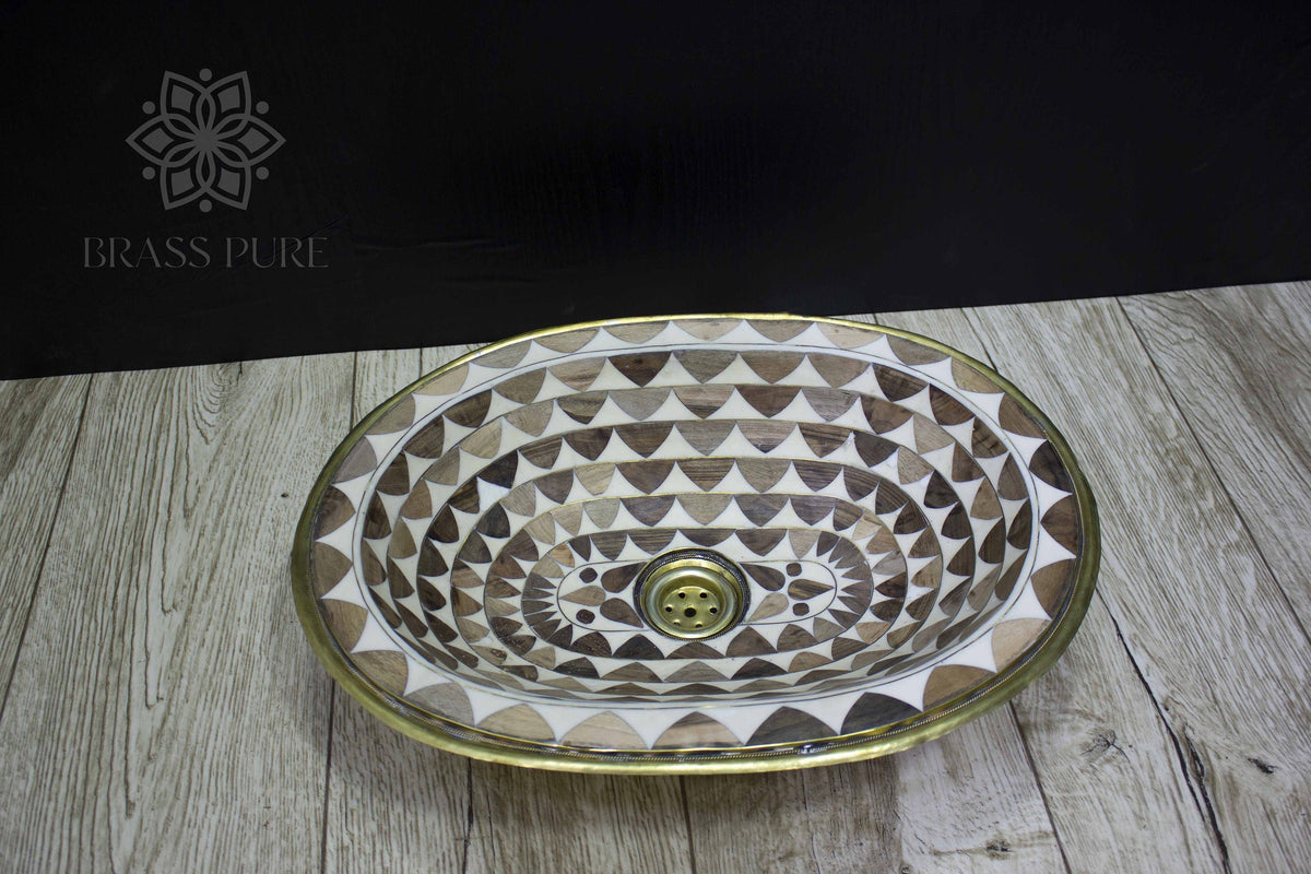 Solid Brass Sink, Resin and Wood Conception, Drop in sink For Bathroom, Moroccan Sink.