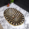 Brass Handmade Oval Bathroom Sink Studded With Wood And Resin