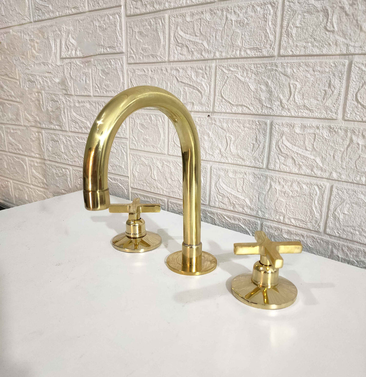Unlacquered Brass Bathroom Vanity 3 Holes Faucet, Deck Mount Faucet, Brass Bathroom Faucet, Sink faucet
