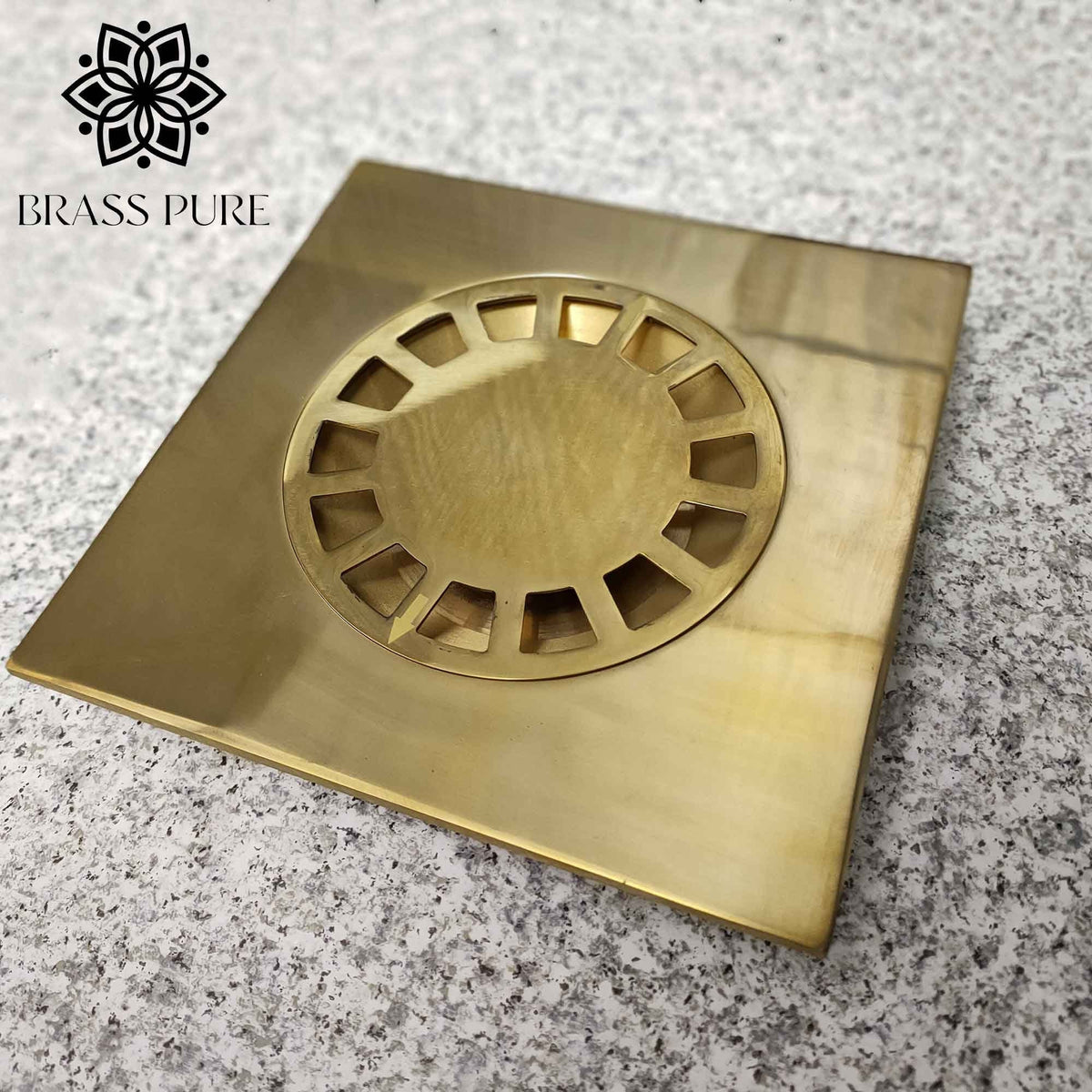 Square Floor Drain in Unlacquered Brass, 4" Shower Floor Drain with Removable Cover