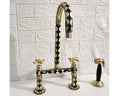 Moroccan Brass Bridge Faucet With Linear legs & Four Handle Styles - Bone and Black Resin Design - Kitchen Faucet