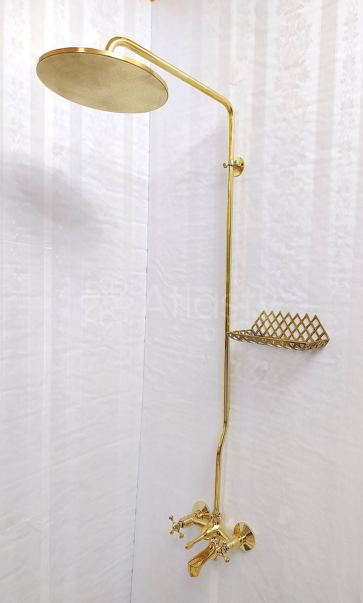 Unlacquered Brass Shower System and Tub Filler