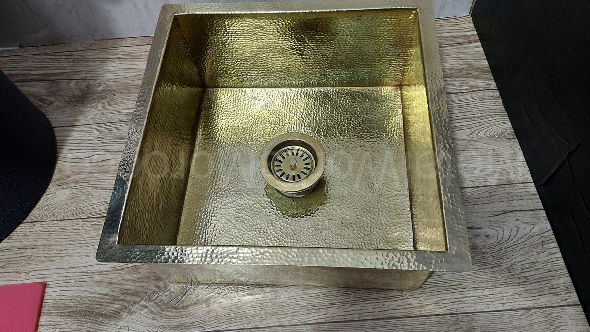 Solid Brass Hammered Undermount Kitchen Sink - Unlacquered Brass Sink