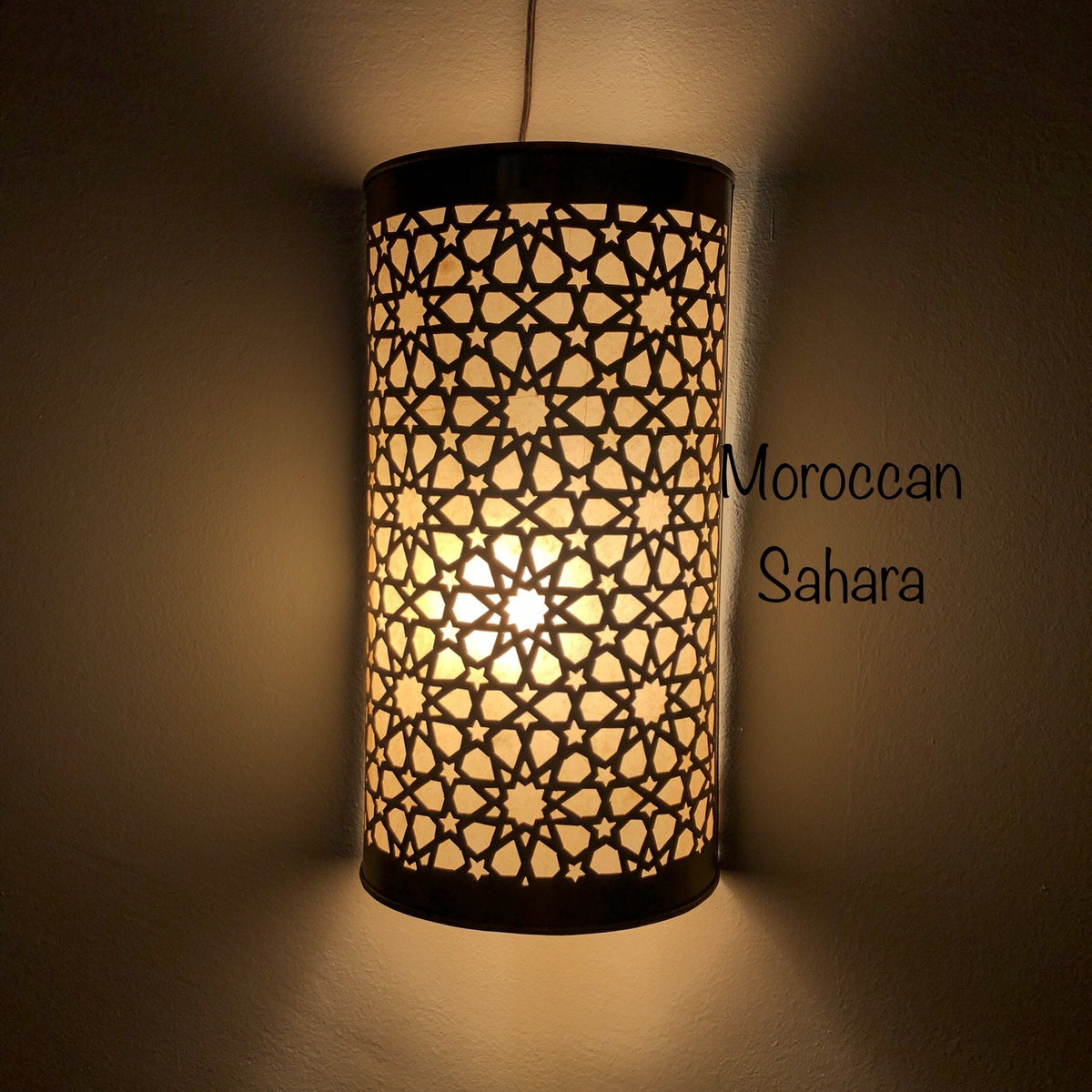 Handmade Brass Moroccan Wall Sconce: Geometric Lighting (Set of 2)